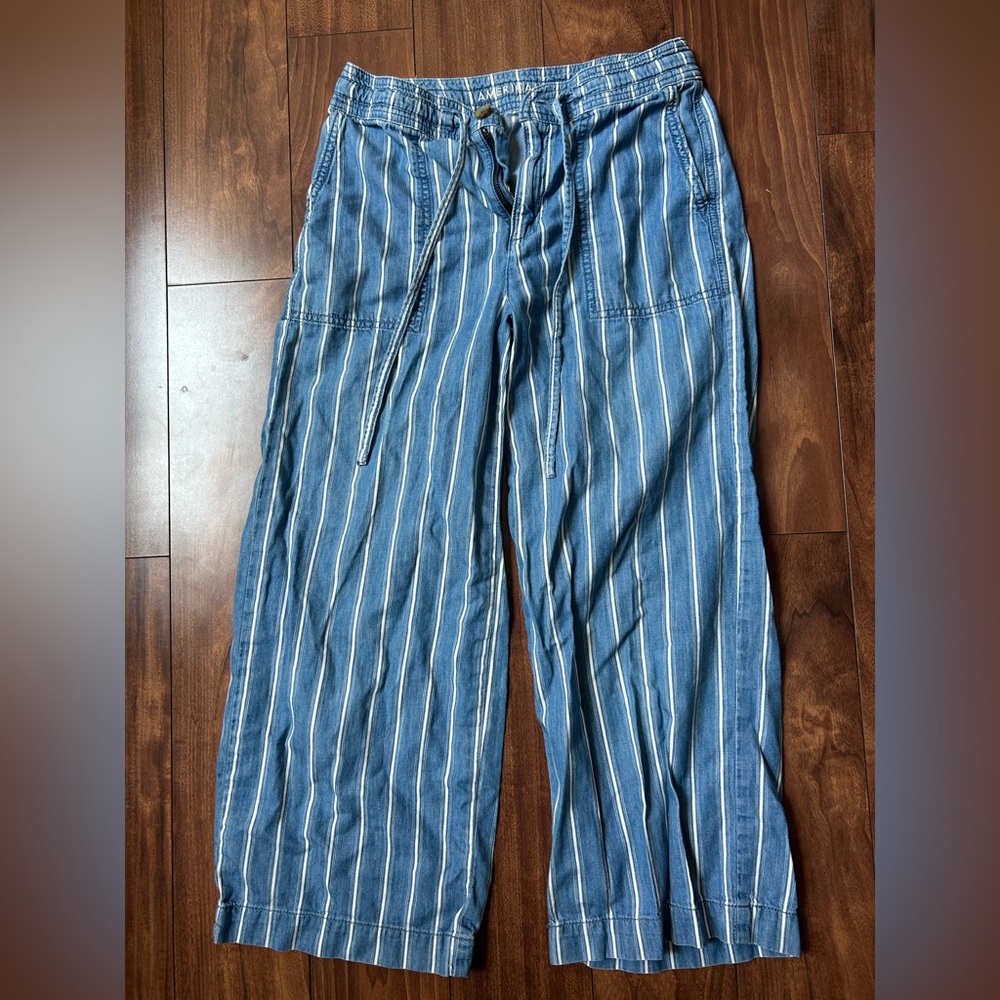 American Eagle Blue Striped Wide-Leg Pants